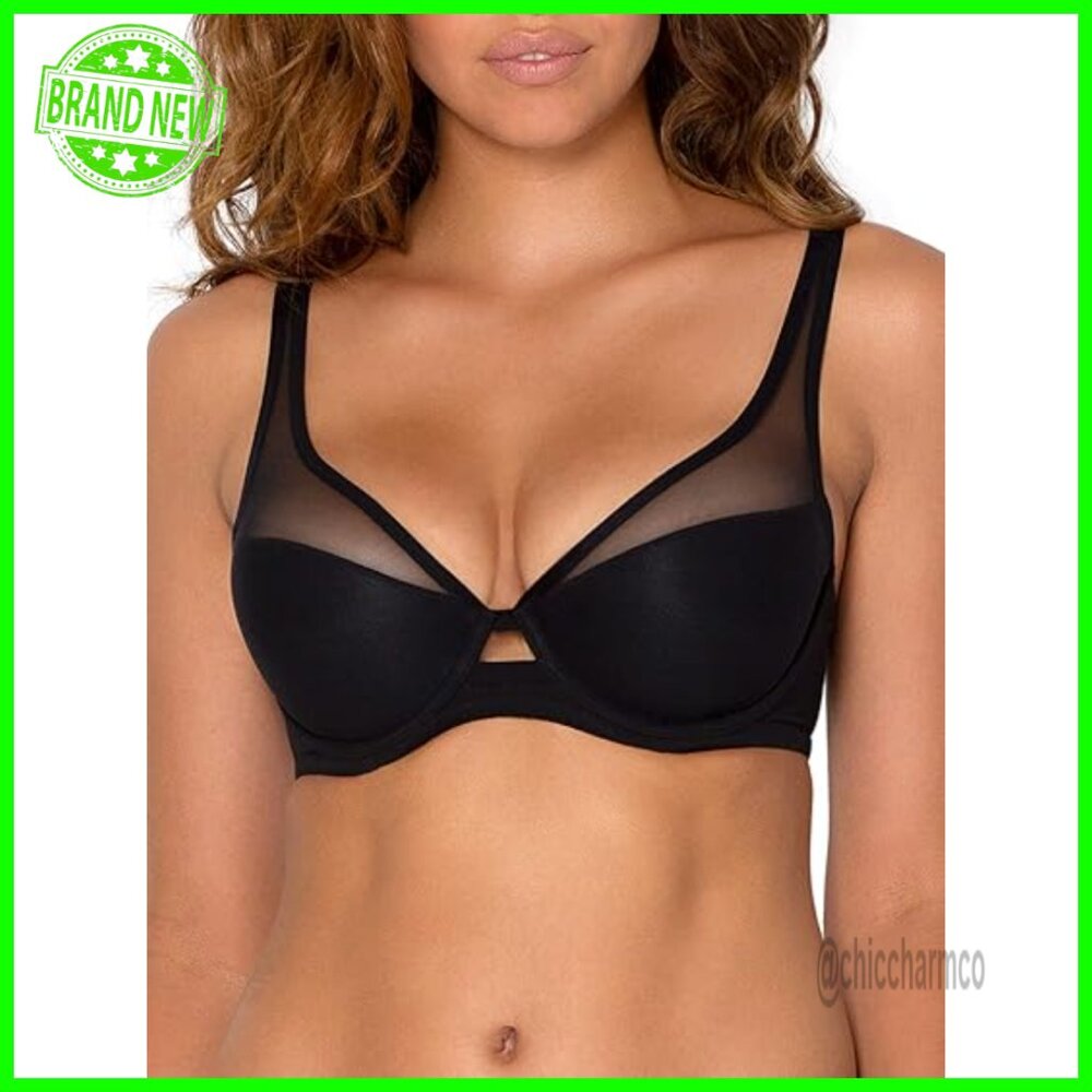Mesh Plunge Bra, Underwire Support, Light Lined Demi Cups, Adjustable Straps